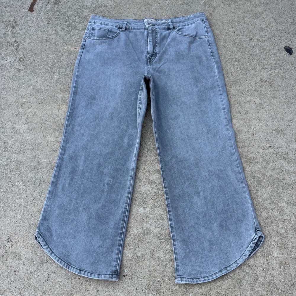 LOGO Lori Goldstein Womens Grey Straight Leg Jeans Curved Tulip Hem Size 16
